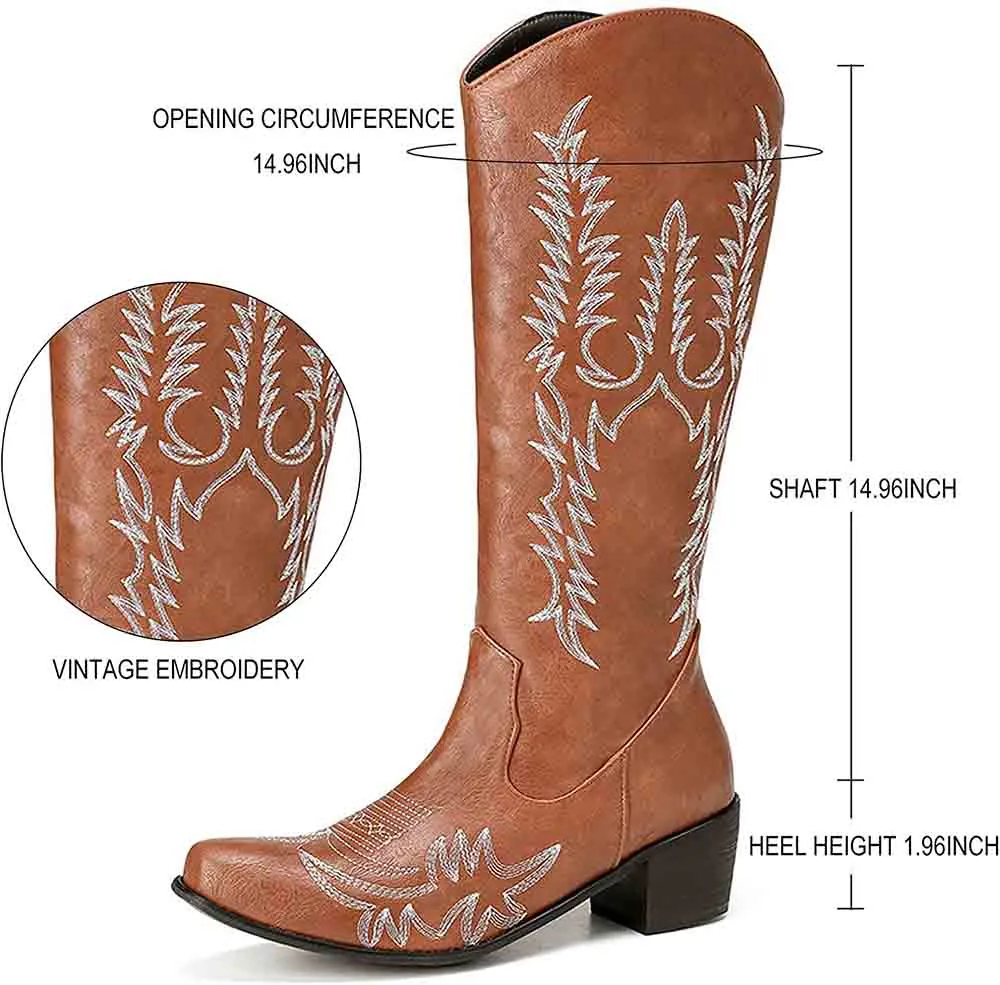 Women Western Boots Chunky Heel Cowgirl Cowboy Retro Short Ankle Boots
