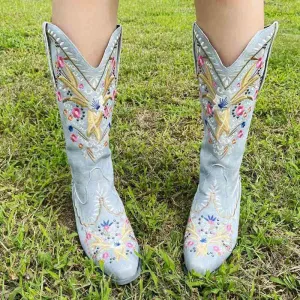 Women Western Boots Chunky Heel Cowgirl Cowboy Retro Short Ankle Boots
