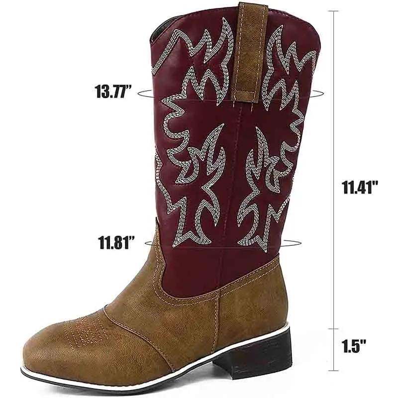 Women Western Boots Chunky Heel Cowgirl Cowboy Retro Short Ankle Boots