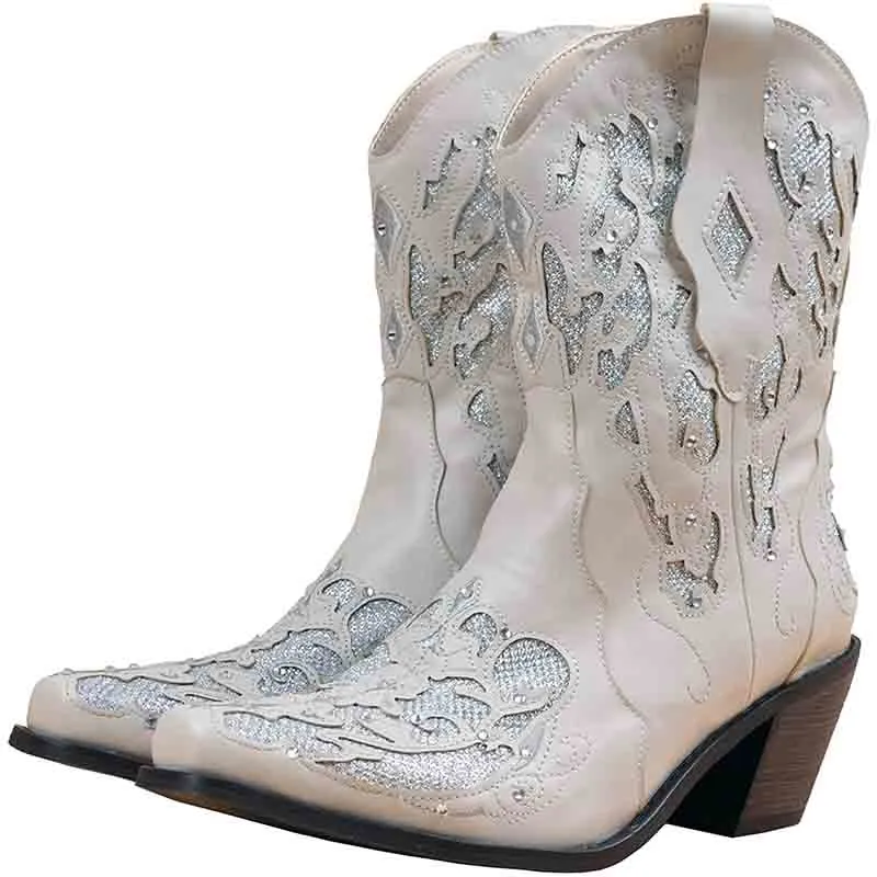 Women Western Boots Chunky Heel Cowgirl Cowboy Retro Short Ankle Boots
