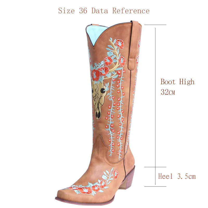 Women Western Boots Chunky Heel Cowgirl Cowboy Retro Short Ankle Boots