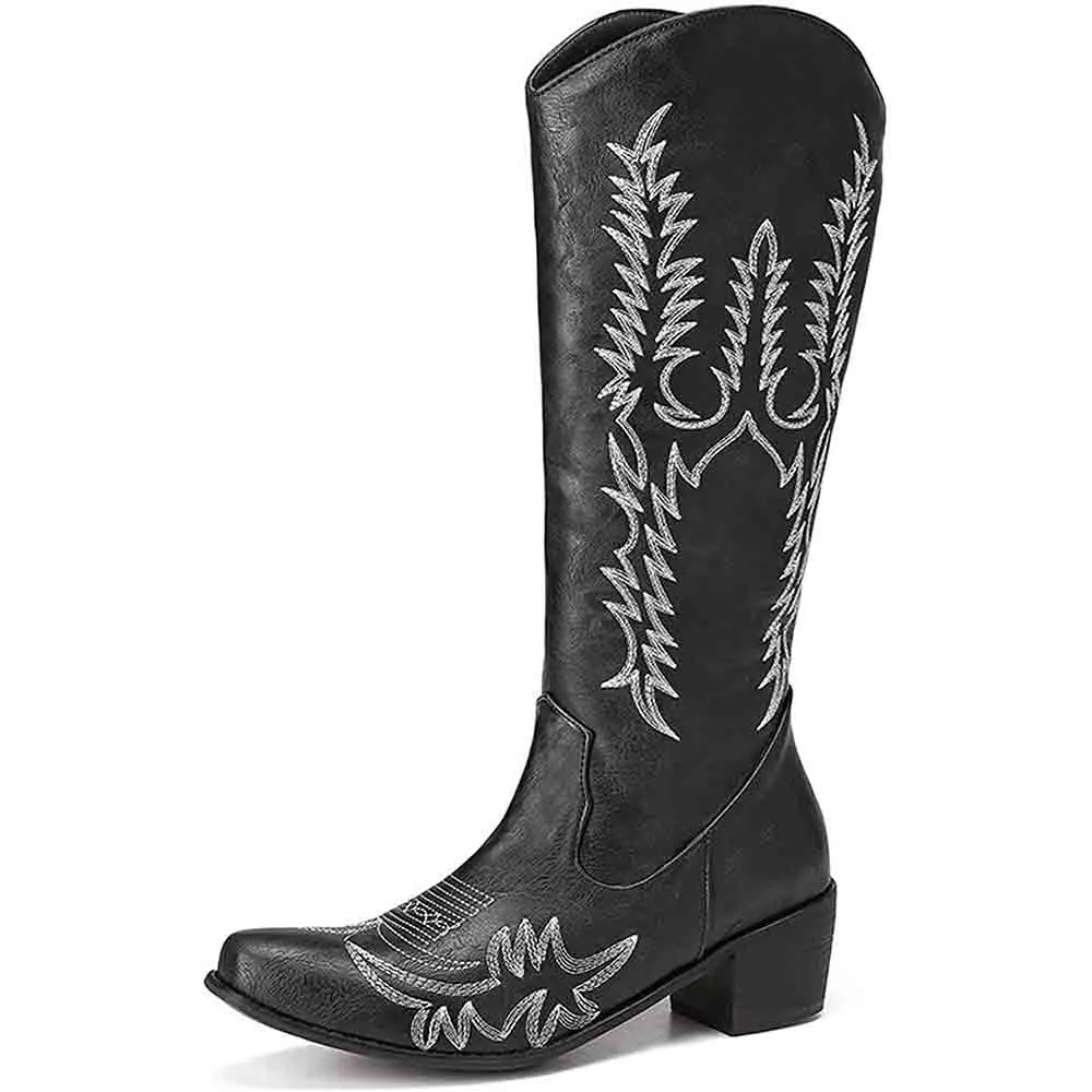 Women Western Boots Chunky Heel Cowgirl Cowboy Retro Short Ankle Boots
