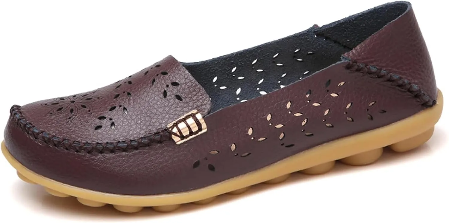 Womens Boat Shoes Comfort Walking Cute Flat Loafer Hollow Flowers Breathable Sandals, Summer Casual Closed Toe Flat Sandals Comfortable Slip On Boat Shoe All Day Comfort