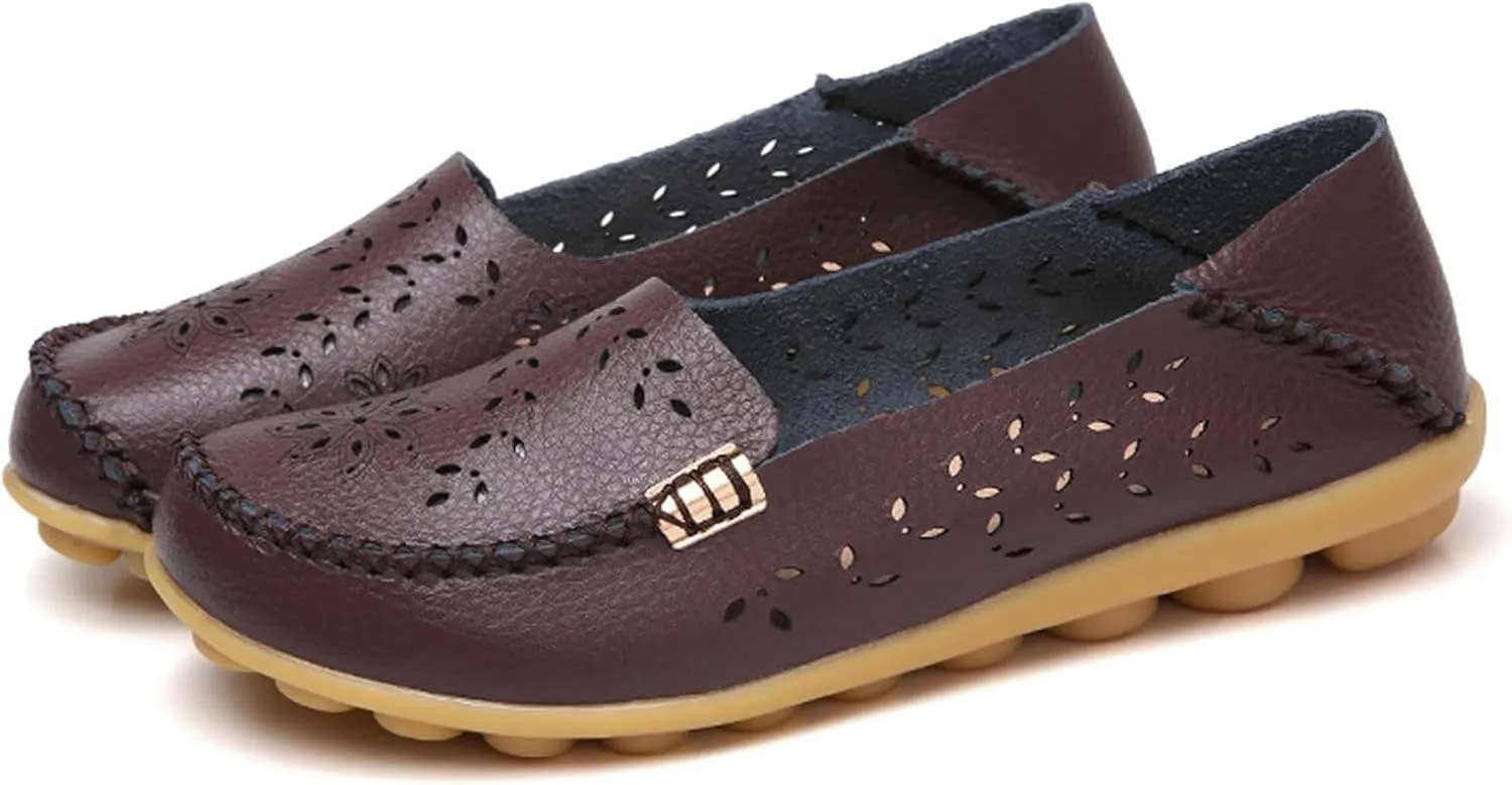 Womens Boat Shoes Comfort Walking Cute Flat Loafer Hollow Flowers Breathable Sandals, Summer Casual Closed Toe Flat Sandals Comfortable Slip On Boat Shoe All Day Comfort