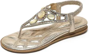 Women's Crystal Gladiator Sandals - Hollow Flat Summer Beach Casual Narrow Band