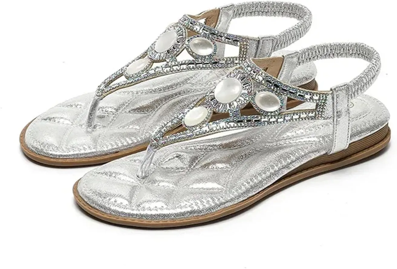 Women's Crystal Gladiator Sandals - Hollow Flat Summer Beach Casual Narrow Band