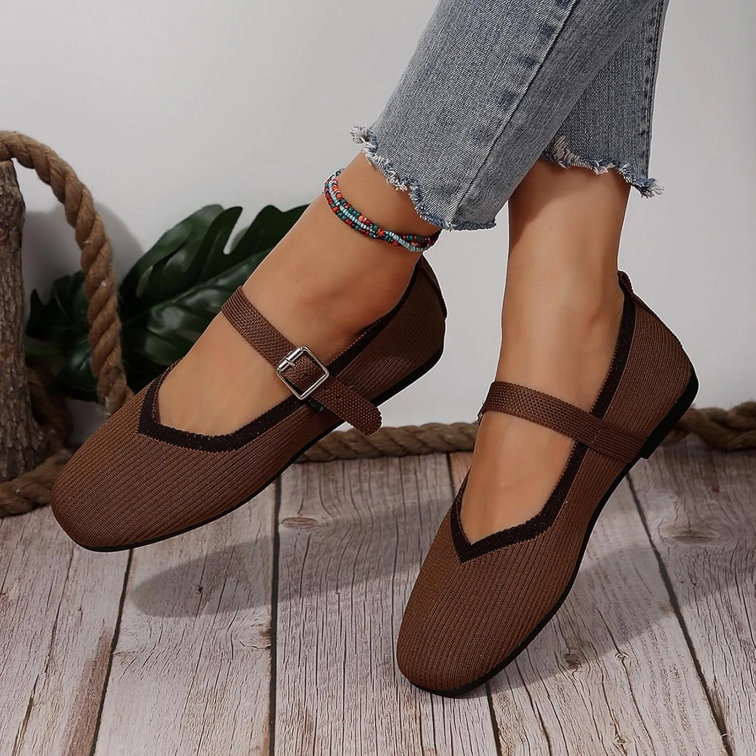Women's Flat Shoes Flying Weave Round Toe Shallow Mouth Retro Colorblocking One Foot Stirrup Casual Work Single Shoes