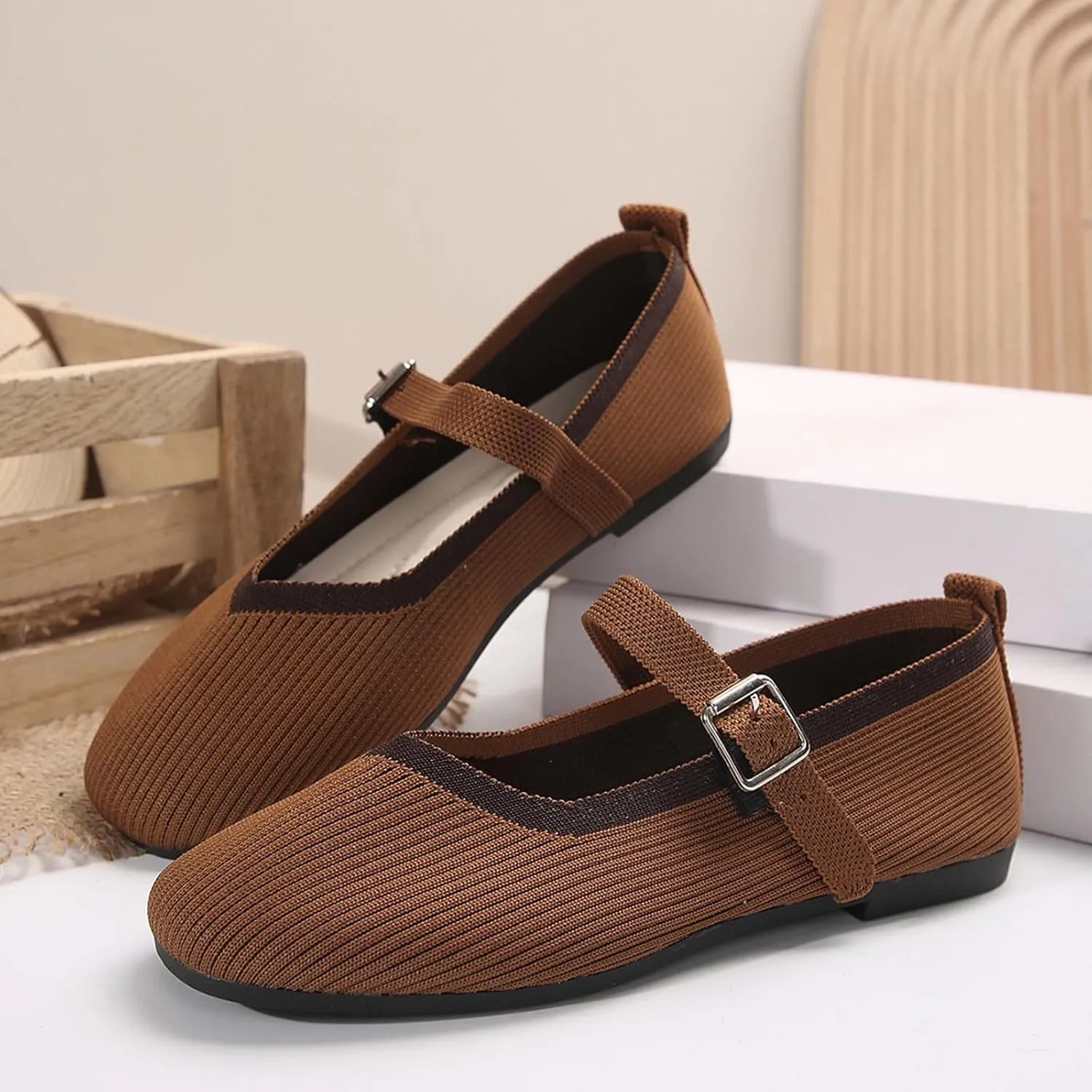 Women's Flat Shoes Flying Weave Round Toe Shallow Mouth Retro Colorblocking One Foot Stirrup Casual Work Single Shoes