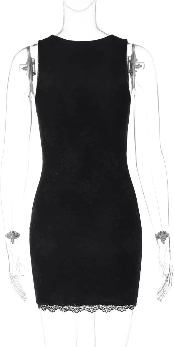 Women's Floral Bodycon Dress Lace Trim Deep V-Neck Slit Short Dress Summer Cute Fancy Mini Dress
