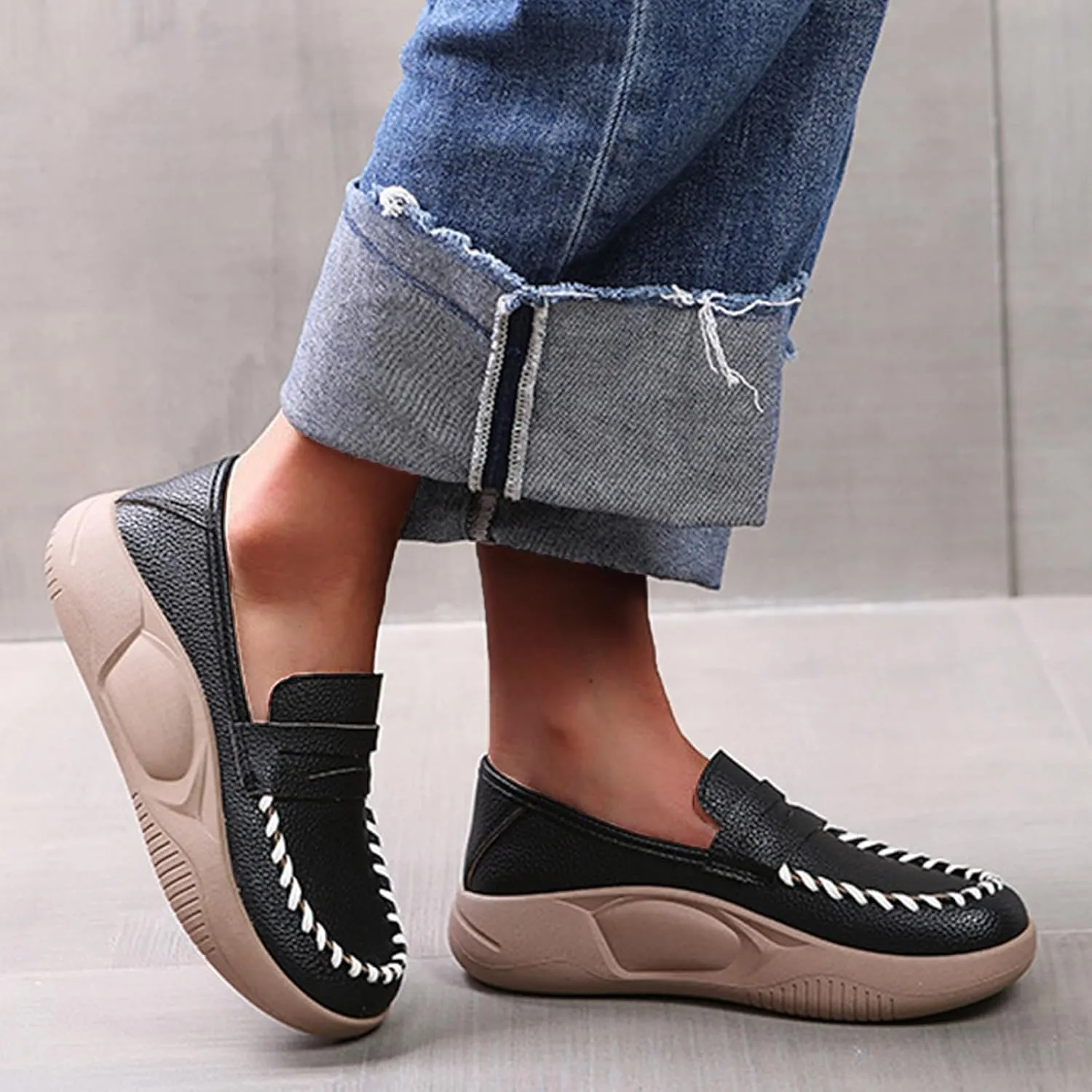 Womens Loafers Comfortable Dressy Lurebest Shoes for Women, Soft Soled Corrective Loafers, Slip on Orthopedic Walking Shoes Lurebest Platform Loafer Muffin Sandals All Day Comfort