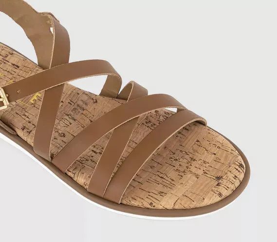 Womens Office Solar Multistrap Cork Footbed Tan Leather
