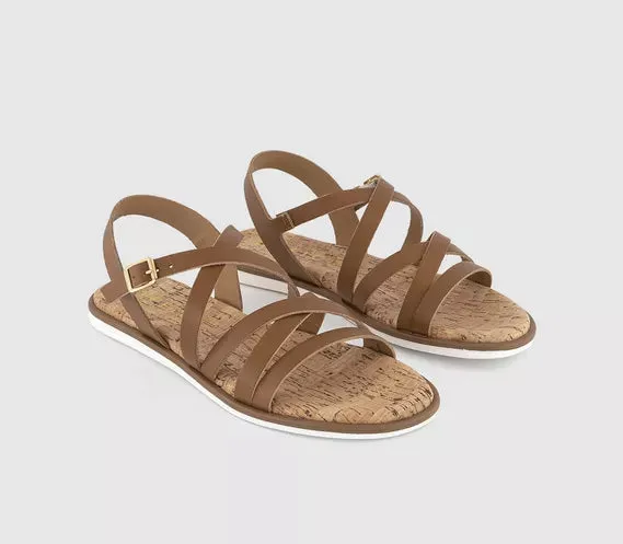 Womens Office Solar Multistrap Cork Footbed Tan Leather