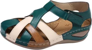 Womens Summer Sandals Casual Bohemia Gladiator Closed Toe Wedge Shoes Comfort Ankle Strap Outdoor Slip On Platform Sandals