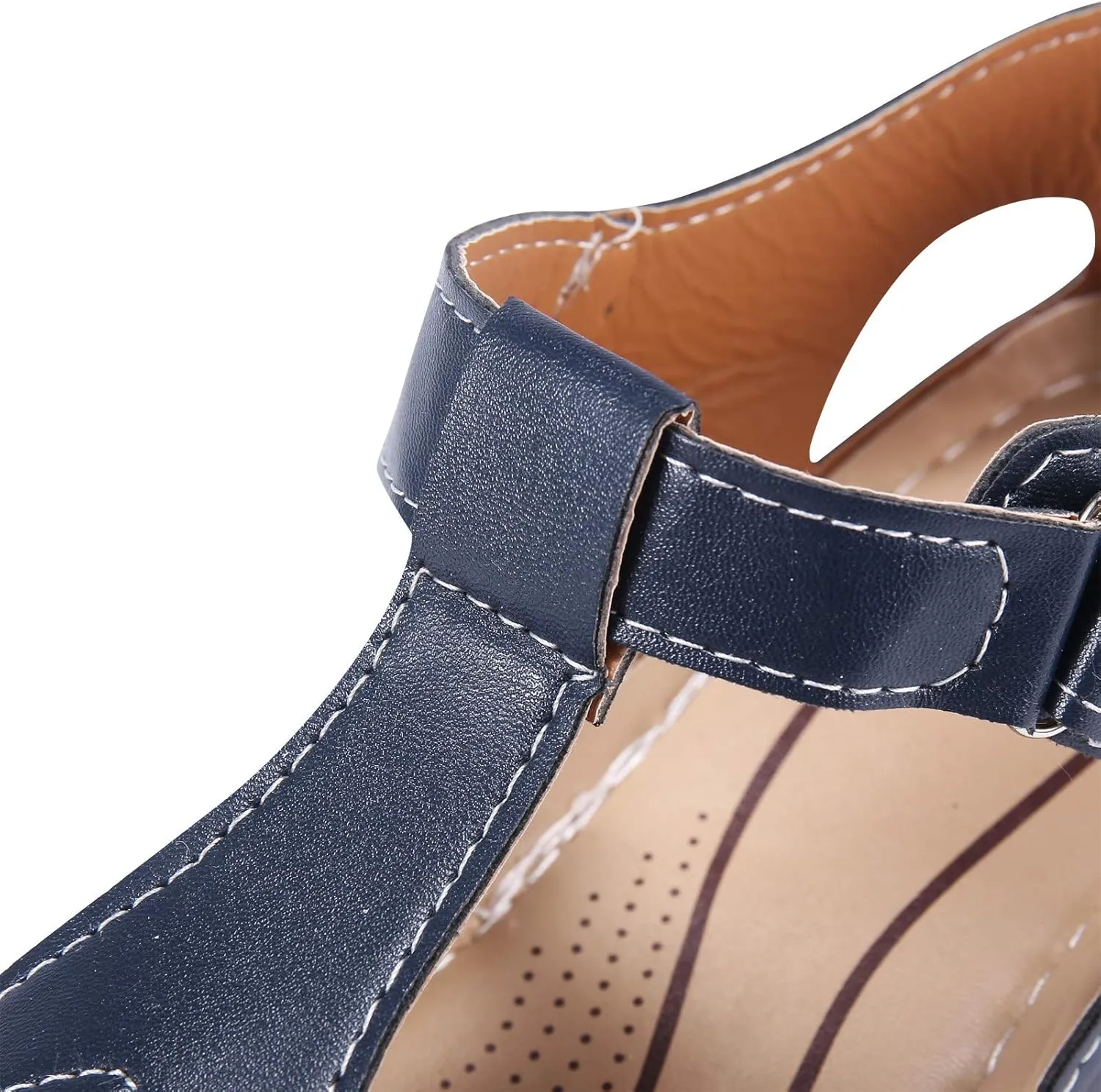 Womens Wedge Sandals with Arch Support Comfortable Close Toe Summer Gladiator Sandals Dressy Hollow Out Slip On Roman Shoes