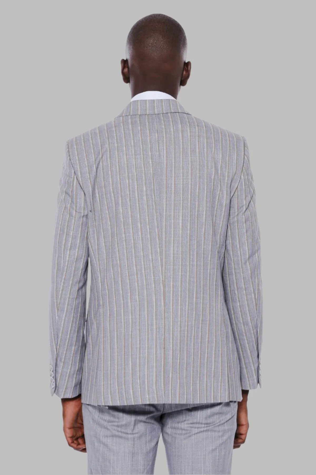 WSS Striped Blazer Plain Pants Grey Men Suit  - Singen
