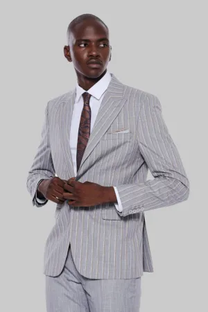 WSS Striped Blazer Plain Pants Grey Men Suit  - Singen